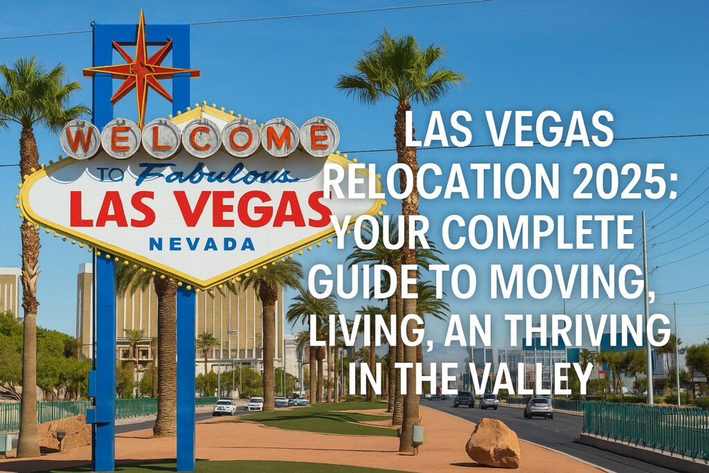 Welcome to Fabulous Las Vegas sign with headline text: “Las Vegas Relocation 2025 — Complete Guide to Moving, Living, and Thriving.”