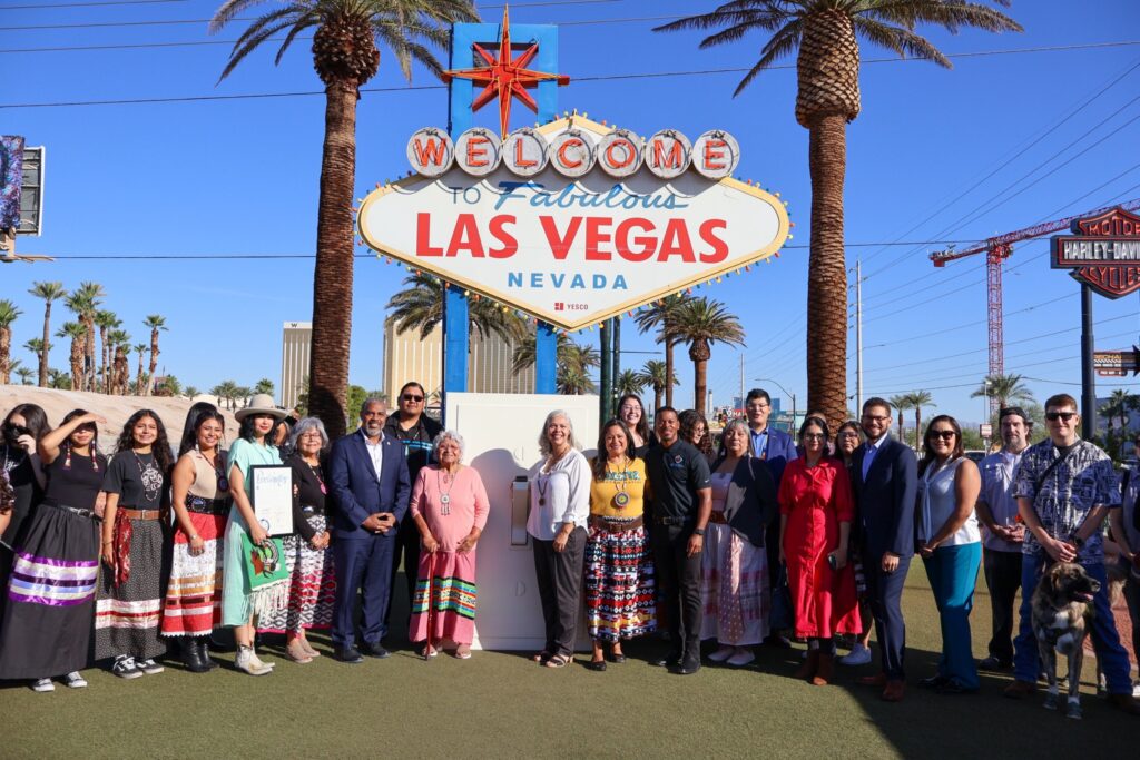 Indigenous Peoples’ Day Las Vegas: Clark County Honors Tribes with Welcome Sign Illumination 2 Community members, tribal representatives, and Clark County officials gather at the 'Welcome to Fabulous Las Vegas' sign to celebrate Indigenous Peoples’ Day.