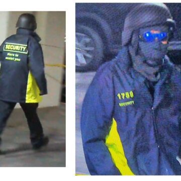 LVMPD surveillance images showing a masked suspect in tactical gear inside a Summerlin-area casino during an armed robbery.