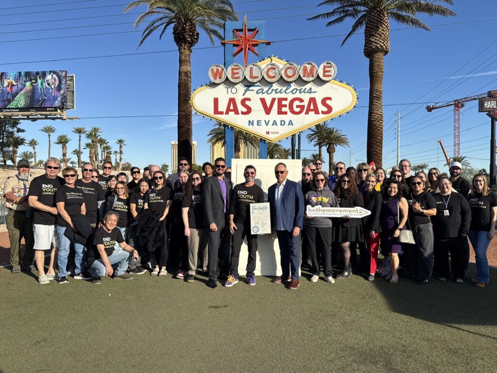 Clark County Turns Las Vegas Sign Purple and Gold for National Homeless Youth Awareness Month