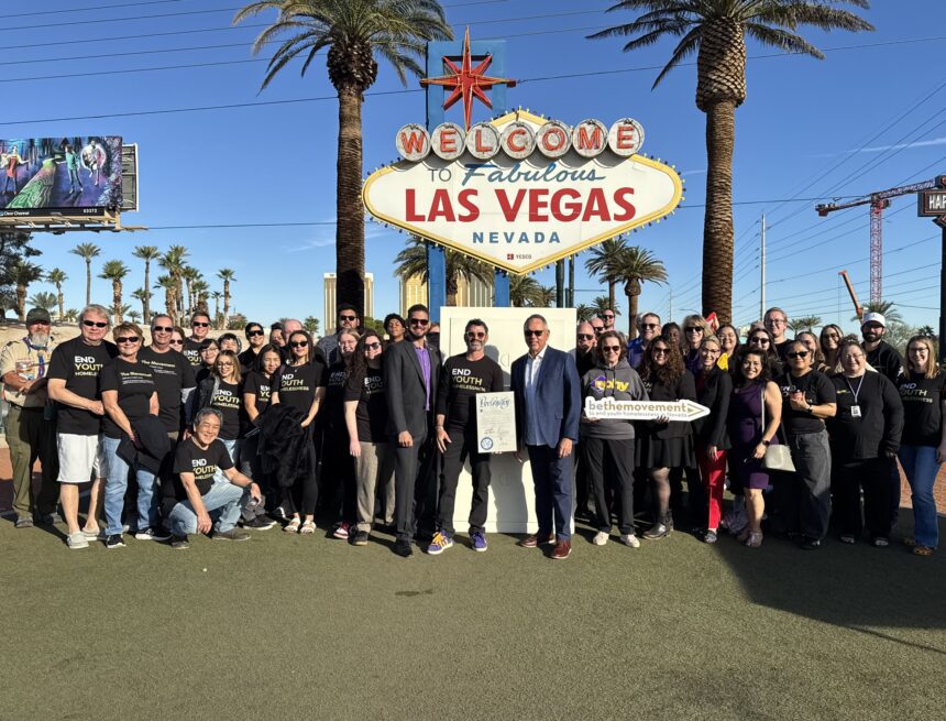 Clark County Turns Las Vegas Sign Purple and Gold for National Homeless Youth Awareness Month Clark County Turns Las Vegas Sign Purple and Gold for National Homeless Youth Awareness Month