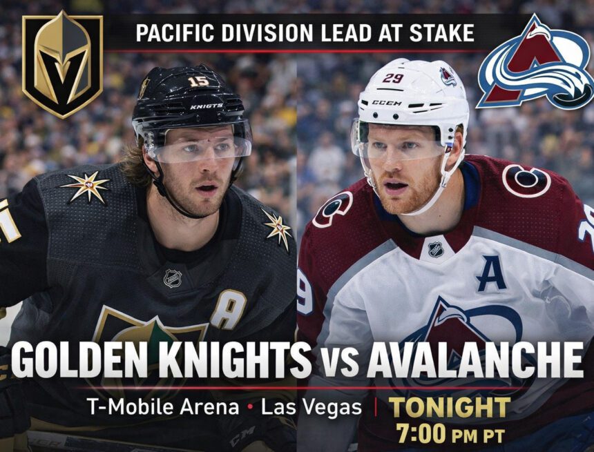 Golden Knights host Avalanche with Pacific lead at stake