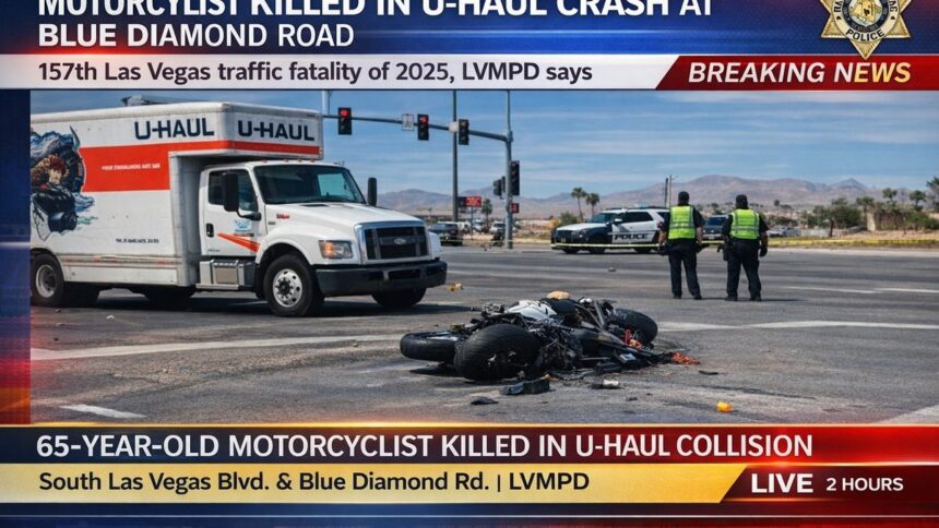 Motorcyclist killed in U-Haul crash at Blue Diamond Road