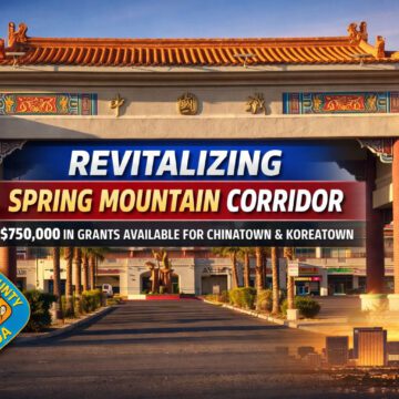 Spring Mountain Corridor entrance in Las Vegas Chinatown as Clark County launches a $750,000 business improvement grant program.