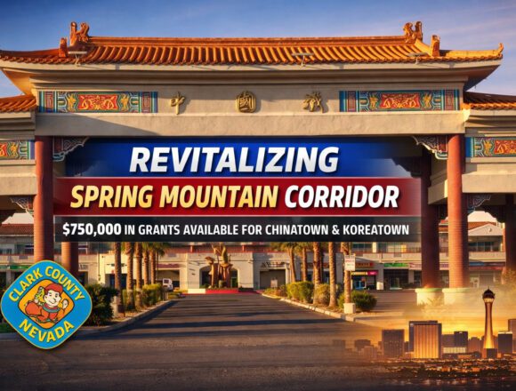 Spring Mountain Corridor entrance in Las Vegas Chinatown as Clark County launches a $750,000 business improvement grant program.