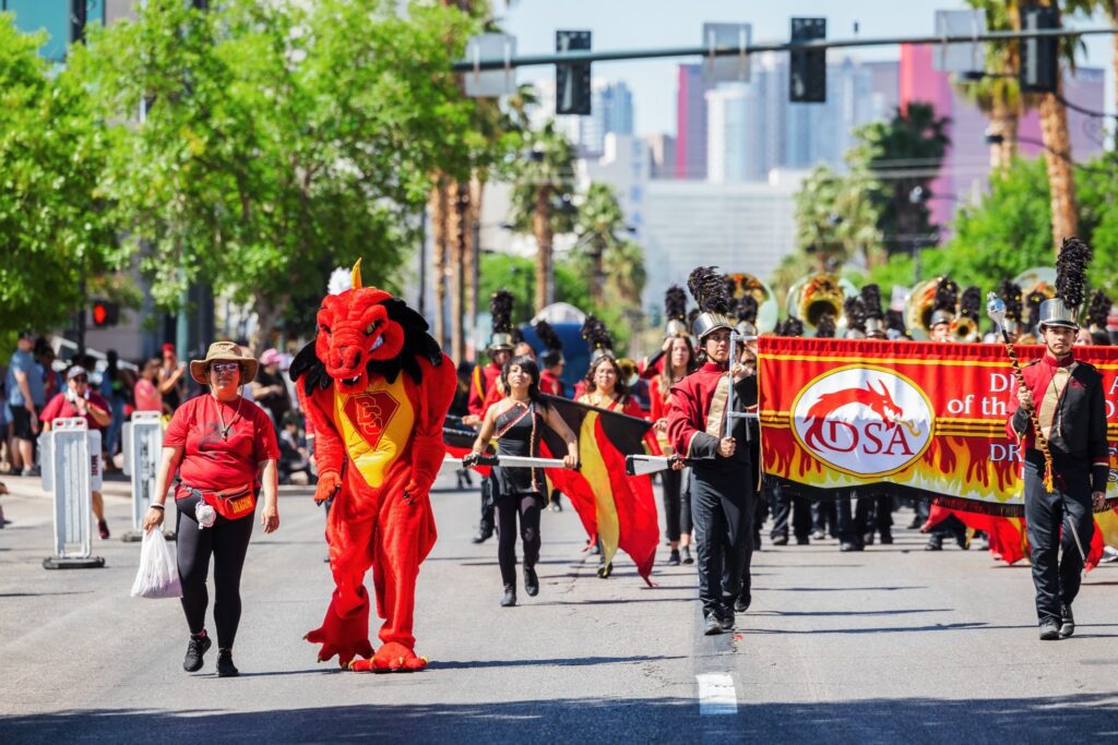Helldorado Days Parade marching band and dragon mascot