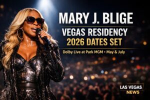 Mary J. Blige performing on stage as she announces her 2026 Las Vegas residency at Dolby Live at Park MGM.