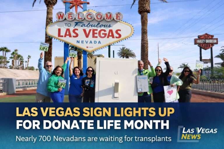 Las Vegas Sign Lights Up Blue and Green for Donate Life Month as 700 Nevadans Await Transplants