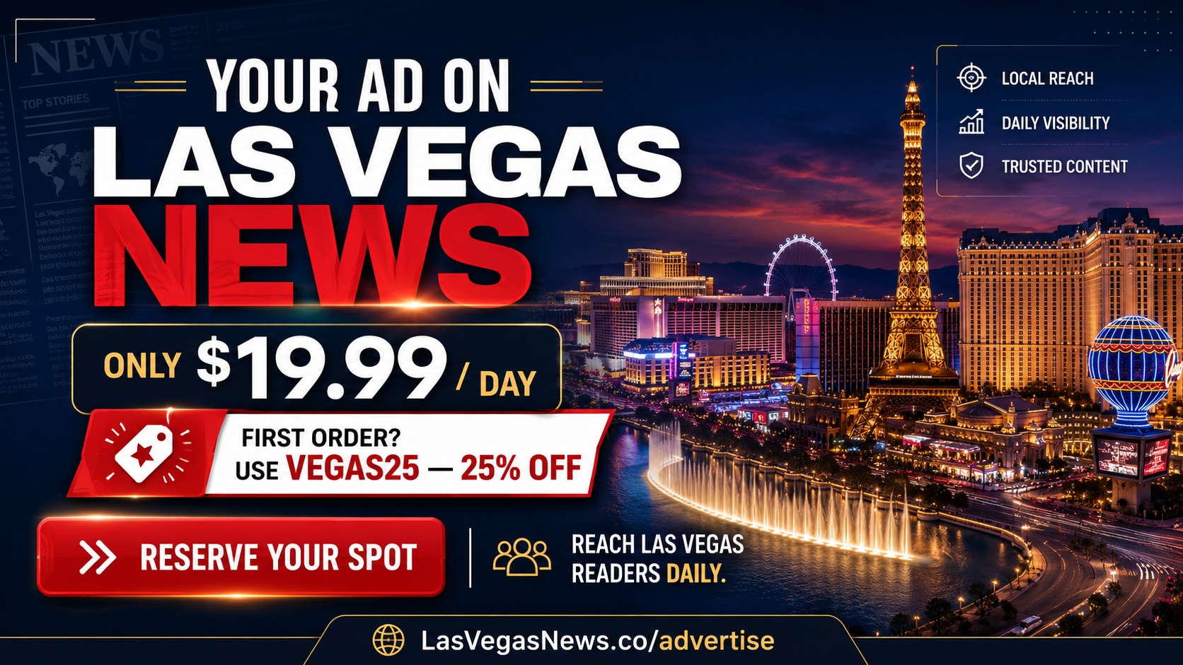 Your Ad on Las Vegas News - Only $19.99 / day