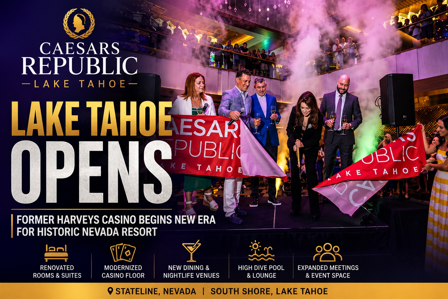 Caesars Republic Lake Tahoe Opens After Former Harveys Casino Transformation