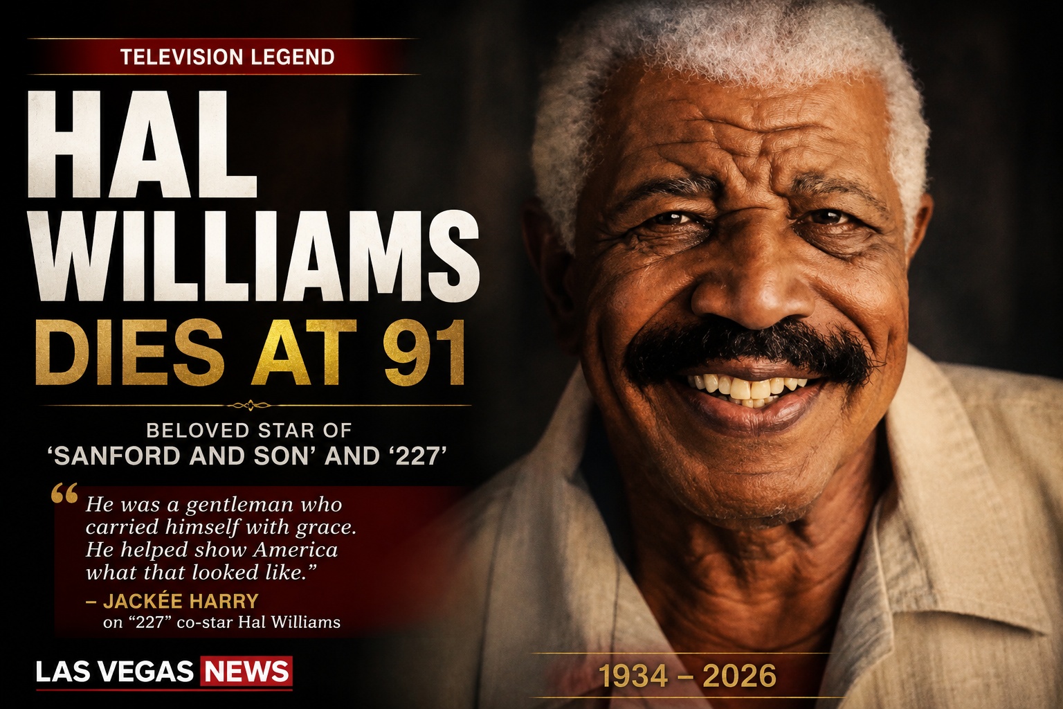 Editorial illustration honoring Hal Williams following his death at age 91.
