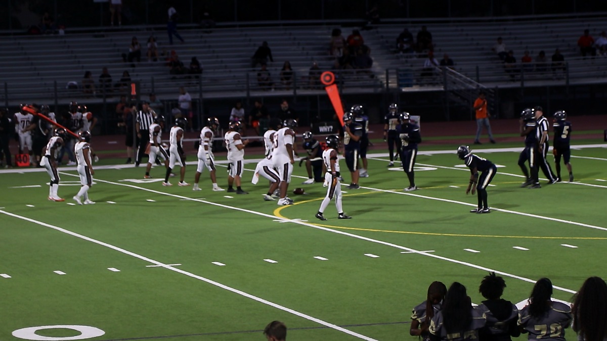 Cheyenne and Chaparral football players lined up near the goal line during Friday night's game